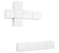 Yisssmeng Ensemble de 7 meubles TV à montage mural, meuble bas moderne suspendu en bois, meuble de salon modulaire avec beaucoup d'espace de rangement, couleur : blanc, design flexible