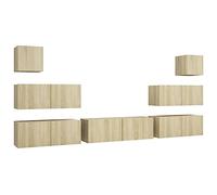 Yisssmeng Ensemble de 7 meubles TV en chêne Sonoma - Système moderne de meubles suspendus pour salon - Meuble TV avec montage mural en bois - Beaucoup d'espace de rangement pour appareils HiFi