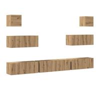 Yisssmeng Ensemble de 7 meubles TV muraux flottants aspect chêne artisanal, meuble TV moderne et meuble suspendu pour salon, meuble multimédia en bois 7 pièces