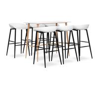 Yisssmeng Ensemble de 7 pièces avec table de bar blanche et 6 tabourets de | Ensemble de salle à manger compact pour cuisine et bistrot, panneau MDF robuste, pieds métalliques stables aspect bois