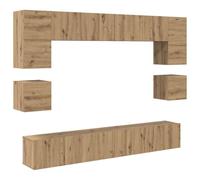 Yisssmeng Ensemble de 8 meubles TV - Meuble TV mural aspect chêne artisanal - Système de meuble suspendu modulaire en bois - Meuble de salon peu encombrant pour un intérieur moderne