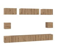 Yisssmeng Ensemble de 8 meubles TV muraux aspect chêne artisanal, système d'armoire moderne en bois composite, mur de salon suspendu avec espace de rangement pour le salon