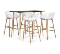 Yisssmeng Ensemble de bar 5 pièces avec table de bar avec 4 tabourets de | Salon moderne avec table haute et chaises pour cuisine, salle à manger ou bistrot, pieds aspect bois élégant.