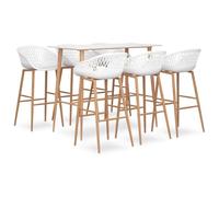 Yisssmeng Ensemble de bar 7 pièces Blanc : 1 table haute 120 x 60 cm et 6 | Ensemble table de comptoir moderne pour cuisine et bistrot : panneau MDF solide, chaises ergonomiques en polypropylène et