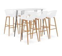 Yisssmeng Ensemble de bar 7 pièces blanc avec table de bar 120 x 60 x 105 | Ensemble de salle à manger moderne blanc pour cuisine et bistrot, plateau de table en MDF durable avec cadre en métal revêtu