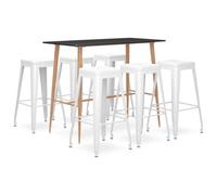 Yisssmeng Ensemble de bar 7 pièces noir et blanc avec table de bar et 6 | Ensemble de tables hautes modernes pour cuisine, bistro et salle à manger : chaises empilables en métal peu encombrantes et