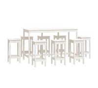 Yisssmeng Ensemble de bar 9 pièces en pin massif blanc avec 8 chaises | Grande table mange-debout de 9 pièces en bois véritable pour salle à manger, cuisine et salle de fête. Tabouret peu