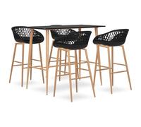 Yisssmeng Ensemble de bar noir 5 pièces : 1 table de bar avec 4 tabourets | Salon compact en maille pour cuisine, salle à manger et bistro. Les pieds en métal robustes offrent une grande stabilité.