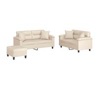 Yisssmeng Ensemble de Canapés 3 Pcs en Microfibre Beige avec Pouf | Mobilier modulable en tissu résistant et structure en métal pour salon, inclut un pouf et des coussins d'appoint.