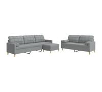 Yisssmeng Ensemble de Canapés 3 Pcs Rembourrés avec Pouf Gris Clair | Salon modulaire élégant comprenant un canapé 2 places, un canapé 3 places, un pouf polyvalent et 4 coussins.