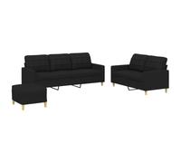 Yisssmeng Ensemble de Canapés 3 Pièces 2 et 3 Places avec Pouf Noir | Mobilier modulaire pour salon comprenant un canapé 2 places, un 3 places et un repose-pied avec 5 coussins rembourrés.