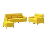 Yisssmeng Ensemble de Canapés 3 Pièces avec Pouf Tissu Jaune Clair | Mobilier modulaire rembourré avec assises épaisses et repose-pieds polyvalent, idéal pour aménager un salon ou séjour.