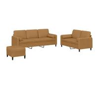 Yisssmeng Ensemble de Canapés 3 Pièces en Velours Marron avec Pouf | Set complet assise moelleuse pour salon, structure métal et contreplaqué résistant, coussins et polochons inclus.