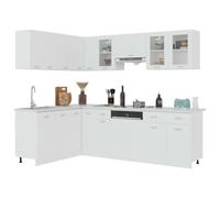 Yisssmeng Ensemble de cuisine 11 pièces Lyon blanc - Cuisine modulaire encastrée en bois avec armoires en verre, armoires d'angle et meuble sous évier - Ensemble de meubles de cuisine pour une