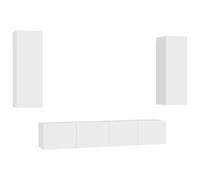 Yisssmeng Ensemble de Meuble TV Suspendu 4 Pièces Blanc Bois d'Ingénierie | Design suspendu modulable pour salon, offrant un grand espace de rangement avec quatre compartiments robustes.