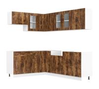 Yisssmeng Ensemble de meubles de cuisine Kalmar 11 pièces en chêne fumé - Meuble de cuisine en bois - Système d'armoire modulaire avec pieds réglables - Espace de rangement pour vaisselle