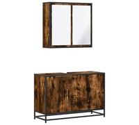 Yisssmeng Ensemble de meubles de salle de bain 2 pièces Chêne fumé, meuble sous lavabo et armoire miroir au design industriel, ensemble de meubles de salle de bain en bois avec structure en métal