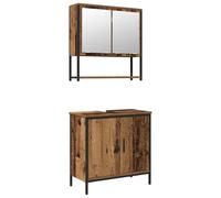 Yisssmeng Ensemble de meubles de salle de bain 2 pièces en bois, meuble sous lavabo et armoire à miroir marron, peu encombrant, montage mural, design moderne, 60 x 30 x 60 cm