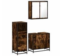 Yisssmeng Ensemble de meubles de salle de bain 3 pièces aspect chêne fumé, meuble sous lavabo, armoire à miroir et armoire de salle de bain, matériau en bois solide avec cadre en métal, design