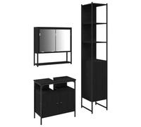 Yisssmeng Ensemble de meubles de salle de bain 3 pièces - Aspect chêne noir - Meuble de salle de bain moderne avec lavabo - Armoire à miroir et armoire haute - Armoire en bois solide pour la salle de