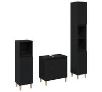 Yisssmeng Ensemble de meubles de salle de bain 3 pièces - Aspect chêne noir - Meuble de salle de bain mural avec meuble de lavabo et armoires de salle de bain - Design moderne en bois