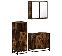 Yisssmeng Ensemble de meubles de salle de bain 3 pièces avec meuble sous lavabo, armoire miroir et armoire de salle de bain, design industriel aspect chêne fumé, matériau en bois robuste et cadre en