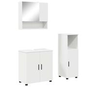 Yisssmeng Ensemble de meubles de salle de bain 3 pièces blanc en bois et métal 61 x 35 x 64 cm - Design moderne avec lavabo, armoire miroir et armoire haute - Robuste et durable - Pour toilettes