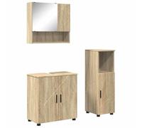 Yisssmeng Ensemble de meubles de salle de bain 3 pièces - Chêne Sonoma - En bois et métal - 61 x 35 cm - Moderne avec lavabo, armoire miroir - Armoire haute pour petits WC d'invités