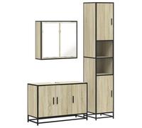 Yisssmeng Ensemble de meubles de salle de bain 3 pièces en chêne Sonoma avec meuble sous lavabo, armoire miroir et armoire de salle de bain, matériau en bois solide et cadre en métal