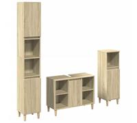 Yisssmeng Ensemble de meubles de salle de bain 3 pièces en chêne Sonoma - Meuble sous lavabo et 2 armoires de salle de bain en bois robuste - Ensemble de salle de bain moderne pour ranger et ranger