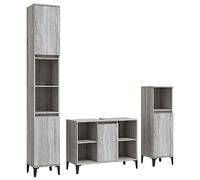 Yisssmeng Ensemble de meubles de salle de bain 3 pièces gris Sonoma - Ensemble de salle de bain avec meuble sous lavabo et 2 armoires, design moderne en bois avec pieds en métal, armoire de salle de