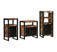 Yisssmeng Ensemble de meubles de salle de bain 3 pièces, meubles de salle de bain en bois massif recy t cadre en fer, style industriel, armoires inférieures et armoire suspendue, armoire de salle