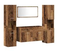 Yisssmeng Ensemble de meubles de salle de bain 4 pièces aspect bois vieilli - Ensemble de salle de bain moderne avec meuble sous lavabo, miroir et 2 armoires hautes en bois robuste pour beaucoup