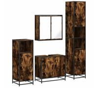 Yisssmeng Ensemble de meubles de salle de bain 4 pièces avec armoire à miroir, meuble sous lavabo et armoires de salle de bain, style industriel, chêne fumé, bois et métal, meuble bas de 65 cm