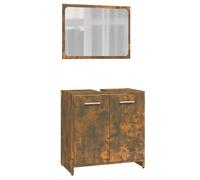 Yisssmeng Ensemble de meubles de salle de bain aspect chêne fumé, armoire de salle de bain avec miroir, 2 portes, style commode en bois, 60 x 33 x 61 cm, espace de rangement compact