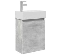 Yisssmeng Ensemble de meubles de salle de bain avec lavabo et robinet, meuble de lavabo mural de 45,5 cm, gris béton, lavabo de salle de bain avec lavabo en céramique et bonde push pour WC d'invités
