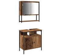 Yisssmeng Ensemble de meubles de salle de bain, meuble sous lavabo et armoire à miroir, 2 pièces, marron, montage mural, meuble de salle de bain en bois, solution de rangement moderne, 60 x 30 x 60 cm
