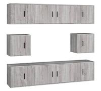 Yisssmeng Ensemble de Meubles TV 8 Pcs Sonoma Gris en Bois d'Ingénierie | Meuble de salon suspendu et modulable avec grand espace de rangement pour décodeur, DVD et livres.