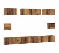 Yisssmeng Ensemble de meubles TV muraux 8 pièces en bois vieilli - Meuble TV modulaire - Système d'armoire suspendue pour salon - Étagère peu encombrante avec portes