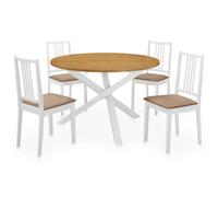 Yisssmeng Ensemble de salle à manger 5 pièces avec table de 120 cm de | Salon compact en bois d'hévéa et MDF pour cuisine et salle à manger, comprend quatre chaises avec coussins en tissu doux.