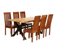 Yisssmeng Ensemble de salle à manger 7 pièces en bois massif 180 x 90 cm | Salon de jardin robuste en bois d'acacia et de manguier pour votre salle à manger, comprend une grande table à manger et six