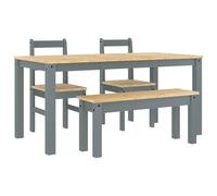 Yisssmeng Ensemble de salle à manger Panama 4 pièces Table à manger avec | Salon de jardin 4 pièces en pin pour cuisine et salle à manger, avec table à manger de 160 cm, 1 banc et 2 chaises en bois.