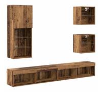 Yisssmeng Ensemble d'étagères murales pour TV avec éclairage LED - Commode en bois recyclé - 100 x 30 x 30 cm - Design moderne - Espace de rangement pour salon, chambre à coucher, couloir
