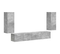 Yisssmeng Ensemble Meuble TV 4 Pièces Gris Béton Bois d'Ingénierie | Mobilier de rangement pour salon avec étagères modulables, compartiments spacieux et design contemporain.