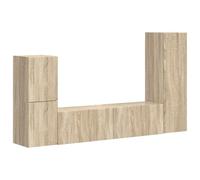 Yisssmeng Ensemble Meuble TV Mural 4 Pcs, Bois d'Ingénierie Chêne Sonoma | Set de rangement suspendu flottant pour salon moderne, avec compartiments fermés et étagères de couleur bois clair.