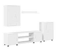 Yisssmeng Ensemble Meuble TV Mural 4 Pièces Blanc en Bois d'Ingénierie | Station multimédia suspendue pour salon avec 4 portes et étagères, idéale pour optimiser l'espace au sol.