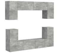 Yisssmeng Ensemble Meuble TV Mural 5 Pcs Bois d'Ingénierie Gris Béton | Station multimédia suspendue pour salon avec sept compartiments fermés pour ranger vos appareils en ordre.