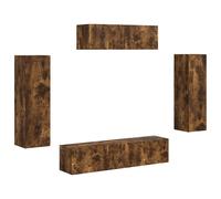 Yisssmeng Ensemble Meuble TV Mural 5 Pièces, Aspect Chêne Fumé | Optimisez votre salon et chambre avec ce meuble de rangement suspendu modulable pour appareils multimédia.