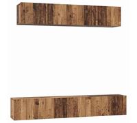 Yisssmeng Ensemble Meuble TV Mural 5 Pièces Bois d'Ingénierie Bois Ancien | Optimisez votre salon avec ce set modulaire suspendu comprenant des étagères et des portes à charnières pratiques.