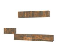 Yisssmeng Ensemble Meuble TV Mural 5 Pièces Bois d'Ingénierie Chêne Fumé | Armoire de salon suspendue et modulaire avec portes pour un rangement discret sans encombrer le sol.